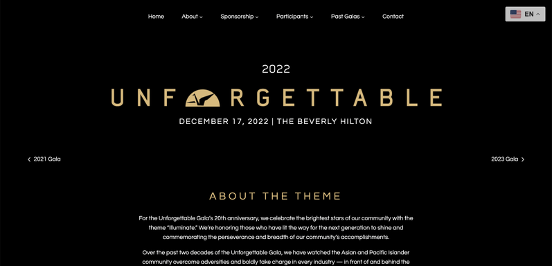 Unforgettable Gala micro-site page