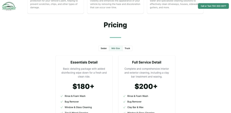 Joe's Mobile Detailing pricing